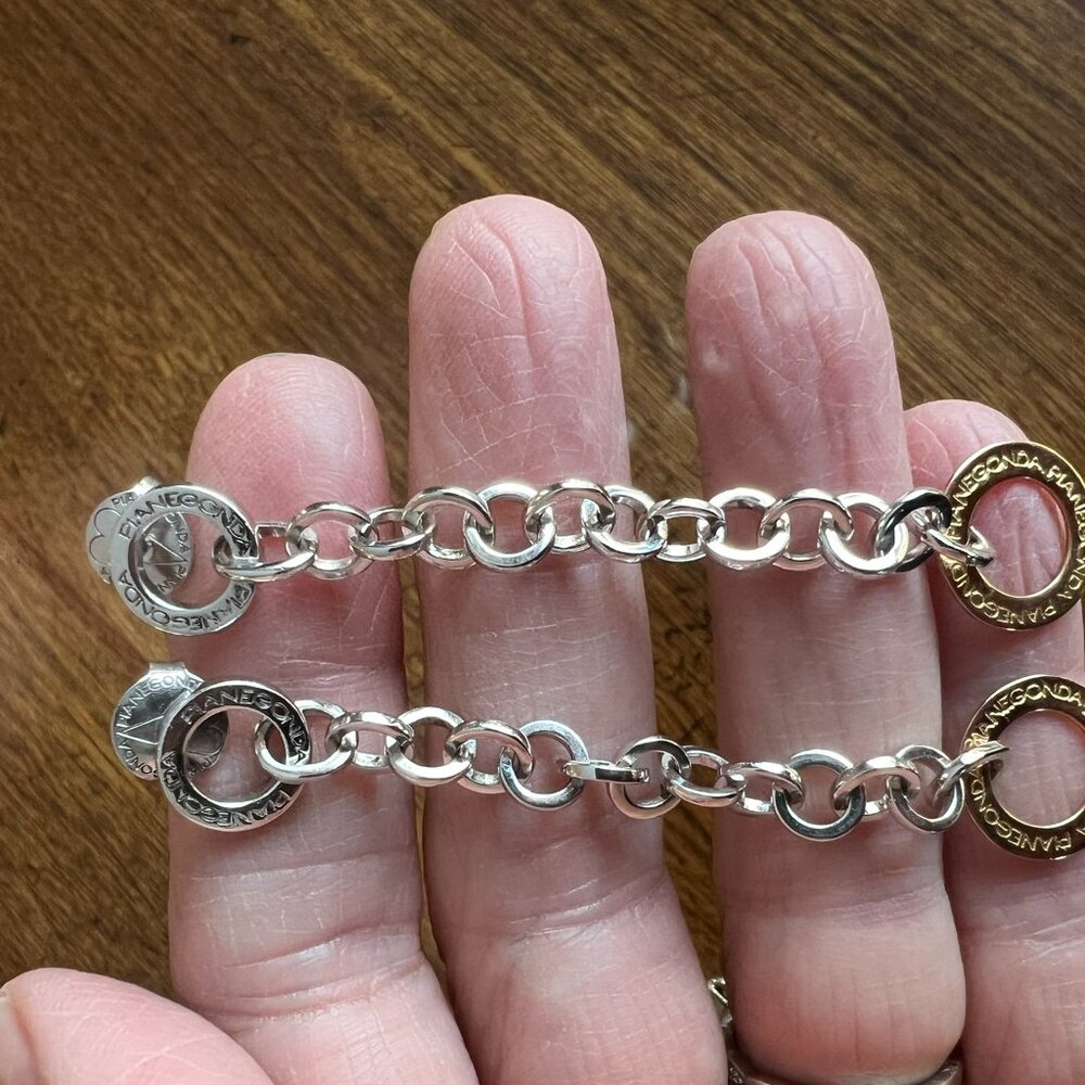 PIANEGONDA Earrings Sterling Chain Drop with Gold Dangle - Picture 4 of 6